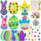 JUNEBRUSHS Ostern Basteln, 12 Stück Moosgummi Bastelset DIY Bastelset Ostern Bunte Eier Hasen Küken Basteln für Oster Geschenk Partyartikel