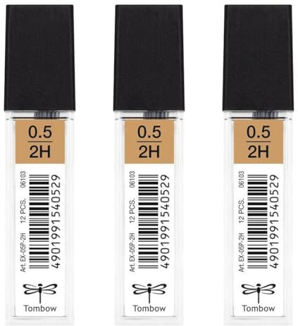 TOMBOW Lot de 3 Etuis de 12 Mines pour porte-mine pointe calibrée 0,5 mm dureté 2H