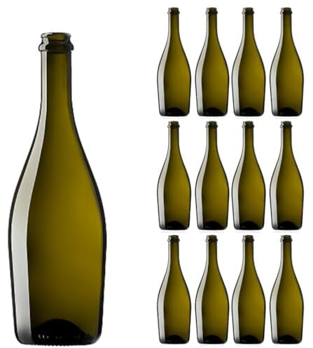 Firmadigaranzia srl 12 Pz - Bottiglia in vetro vuota per vino spumante e birra artigianale COLLIO da 750 ml | Bottiglia vetro vuota per vino e birra artigianale con predisposizione tappo corona