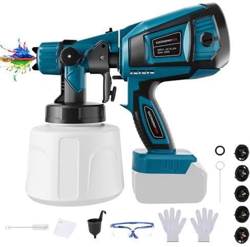 Spruzzatore a batteria compatibile con batteria Makita da 18 V, sistema a spruzzo a batteria con contenitore di colore da 1000 ml, 5 ugelli, 3 modelli di spruzzo, spazzola per la pulizia, guanti e
