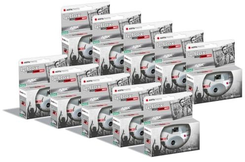 AGFA Photo Pack 10 x 601026 – LeBox Black & White Disposable Camera, 27 Photos, 31 mm Optical Lens – Grey – Grey