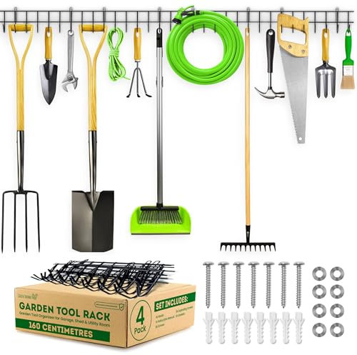 Garden Tool Rack - 160cm Wall-Mounted Garage Tool Organiser – Heavy-Duty Hanger for Garden Tools: Spades, Shovels, Rakes, Ropes and Saws