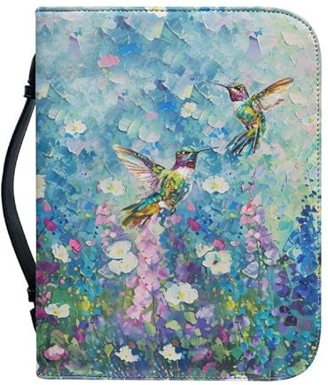 Kuiaobaty Oil Paint Birds Floral Book Cover for Bible Book, Vintage Flowers Women Leather Book Case Bag with Pencil Pots Christian Gift