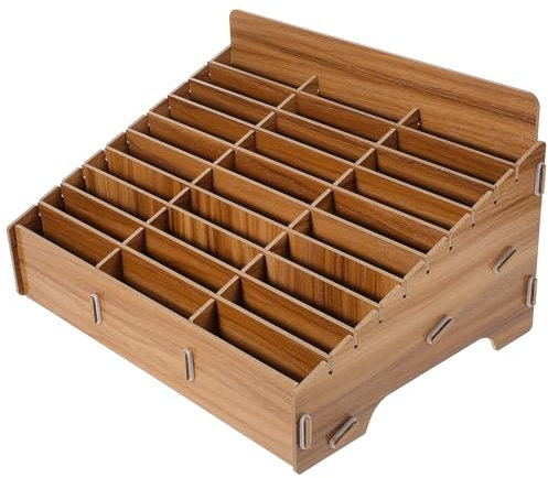 Operitacx 30-Grid Wooden Cell Phone Storage Box, Classroom Desktop Organizer Holder for Mobile Phone Management, Office and School Supplies