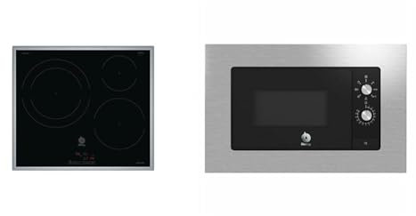 Balay 3EB865XR - Placa de inducción, marco de acero inoxidable, 3 zonas de cocción & 3CG6112X3 - Microondas Incorporado, mecánico, Encastrable con marco inox, 38 cm, 20 l, 5 F