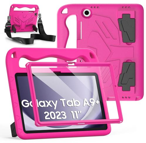 RollinCase Funda para Niños para Samsung Galaxy Tab A9+ / A9 Plus 11 2023 (SM-X210/X216/X218), con Protector de Pantalla Incorporado, con Correa de Hombro, Funda Infantil para Galaxy Tab A9+, Magenta