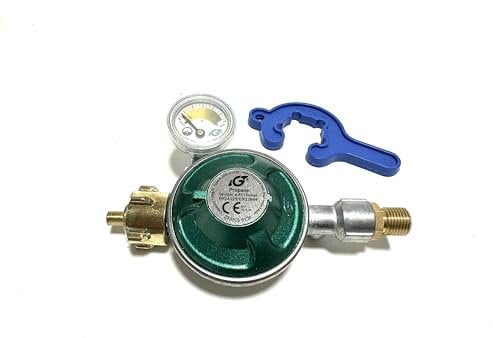 LPG-Megastore Régulateur de gaz 50 mbar avec manomètre à 360 ° - Indicateur de niveau de gaz - Sécurité anti-rupture du tuyau - Réducteur de pression - Bouteille de gaz propane - Régulateur de