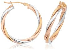 Wunderschöne 9 Karat (375) Tricolor Gold Damen - Paar Creolen - 10mm TRS40289MM10