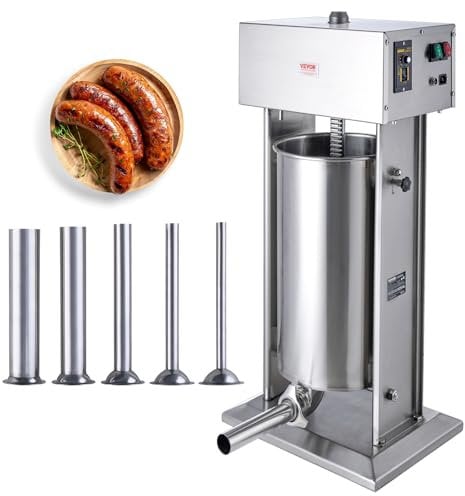VEVOR Embutidora Eléctrica de Salchichas Vertical de 25 L, Motor de 400 W, Control de Velocidad Continuo y Pedal, Fabricada en Acero Inoxidable 304 Apto para Uso Alimentario, 460 x 420 x 930 mm