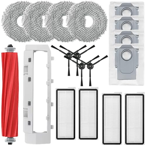 Generic Main brush Cover Accessory Kit Compatible with Roborock Qrevo S/Qrevo MaxV/Qrevo Pro Vacuum Cleaner Robot Replacement Main brush Side brush Dust bag HEPA Filter Mop cloth Parts (18pcs)