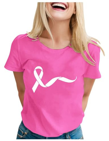 Générique Cancer du Sein Octobre Rose T-Shirt, Femme Ruban Rose de Sensibilisation au Cancer du Sein d'Octobre T-Shirt Pas Cher Tshirt Sport Femme Oversize (01 Rose02, M)