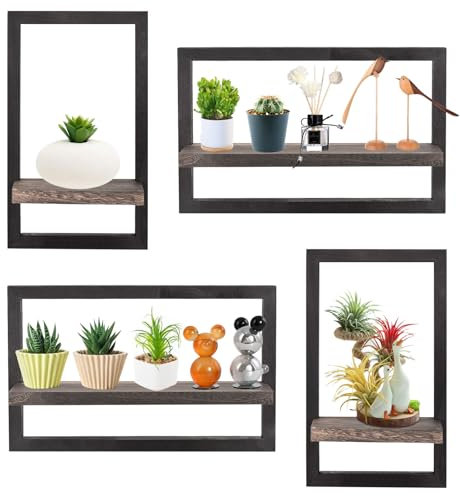 Satz von 4 quadratischen schwebenden Regalen für die Wand, Holz Wandregale Dekoration, hängende Regale Lagerung für Wand, hölzerne hängende Regale für Bad, Wohnzimmer, Küche Lagerung Schwarz
