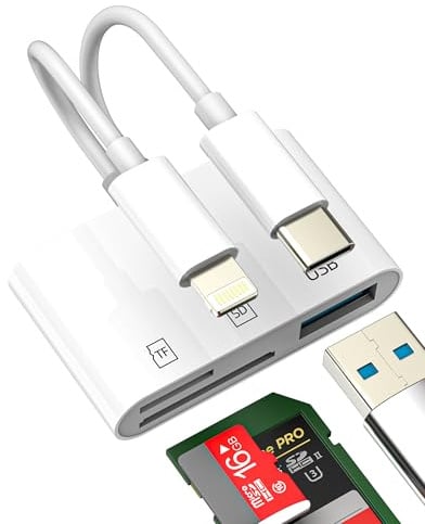 Adapter Kartenleser USB C und für Lightning für iPhone16 15 14 für iPad für Apple MacBook Pro SD Micro SD Card Reader Kamera Speicher TF USB OTG Fotografie Übertragung Kompatibel für Samsung