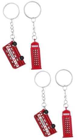 SHOWERORO 4stücke British Element Schlüsselanhänger Set Retro Stil Schlüsselanhänger Mit Bus Und Telefonzelle Nostalgische Reise Souvenirs Für Taschen Und Schlüsselbund