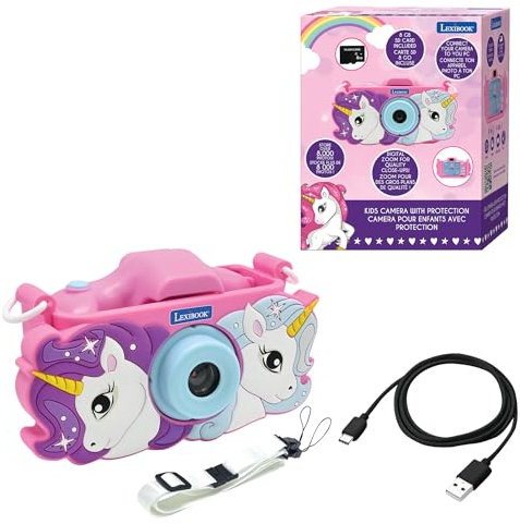 Lexibook, Einhorn, 4-in-1-Kamera für Kinder mit Schutz, Foto-, Video-, MP3- und Spielfunktionen, 15 Rahmen zur Personalisierung Ihrer Fotos, 8-GB-Speicherkarte enthalten, DJ078UNI
