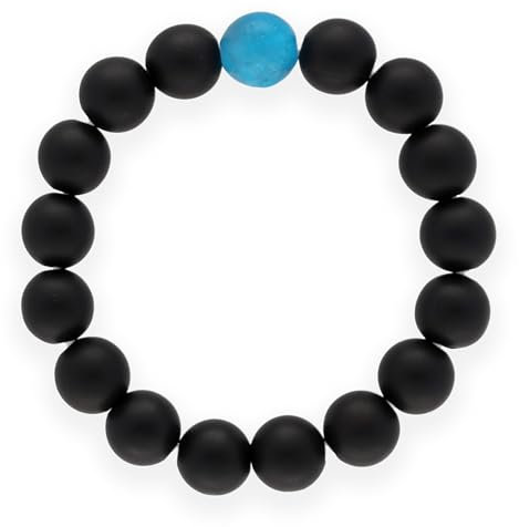Lebensquelle Plus Mini Kugel Ring | 4mm | Hochwertiger Edelsteinring (Onyx,matt + Apatit, 59-61)