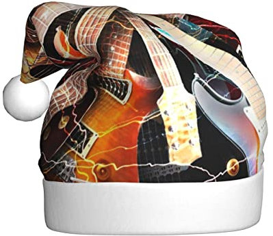 Cykazhst Weihnachtsmütze mit magischer E-Gitarre und Musik, Weihnachtsmütze für Erwachsene, Unisex, Plüsch, Weihnachtsmütze für Neujahr, festliches Partyzubehör