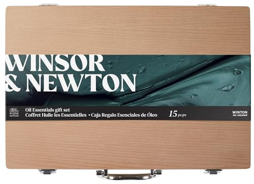 Winsor & Newton 1490712 Estuche de óleo Winton en caja de madera - Caja Regalo Esenciales de Óleo (8x37ml, Liquin Original 75 ml, médium para óleo Sansodor 75 ml y accesorios)