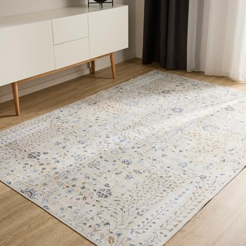 benuta Basic Waschbarer Teppich George - Beige 80x150 cm - Kunstfaser - Rechteckig & im Style: Vintage, Elegant, Retro - Pflegeleicht für Wohnzimmer Schlafzimmer