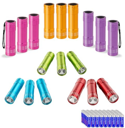 KunHe 18 Pack Party Favors Mini Small Aluminum Led Flashlight Bulk Lanyard for Kids Cheap Halloween Flashlights for Camping, Power Outage, Night Reading Gift to Christmas