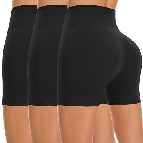 FuelMeFoot Damen Kurze Sporthose High Waist Yoga Sport Shorts Leggings für Sommer Leggins Radlerhose Fitness Hotpants Gym Bike A01-Schwarz/Schwarz/Schwarz S/M
