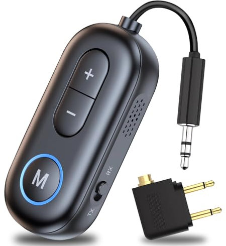 Adaptateur Bluetooth 5.4 pour Avion, avec Adaptateur AUX, transmetteur Bluetooth 2 en 1, transmetteur Audio sans Fil pour Voyage en Avion, télévision, Salle de Sport, Tablette