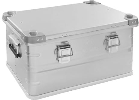 Fyssnn 50 L Metallkiste Aufbewahrungsbox aus Aluminiumlegierung für Camping 57.5 * 37.5 * 27.3 cm Metallbox mit Deckel Geeignet für die Organisation und Aufbewahrung von Campingausrüstung (Silber)