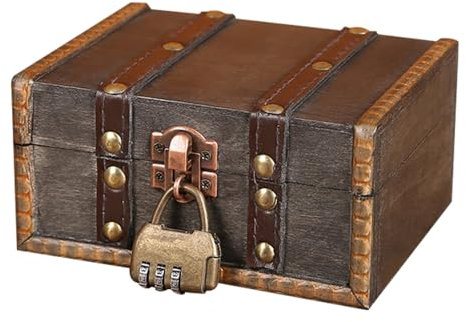XPJBKC Vintage Holz Schatztruhe, Holz Aufbewahrung Schatzkiste, Schatztruhe mit Zahlenschloss, Holztruhe Schatzkiste holz mit Schloss, Schatztruhe Kinder für Kindergeburtstag Aufbewahrung Dekorieren