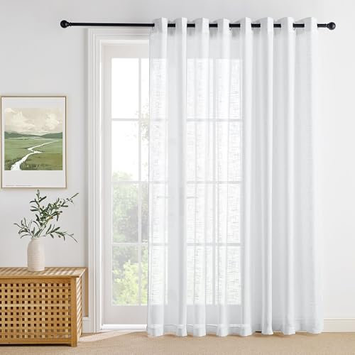 PONY DANCE Cortinas de 3 Metros Translucidas con Ojales, Visillos con Aspecto de Lino Dormtiorio/Salon/Separador del Ambiente 1 Pieza,300x220cm,Blanco
