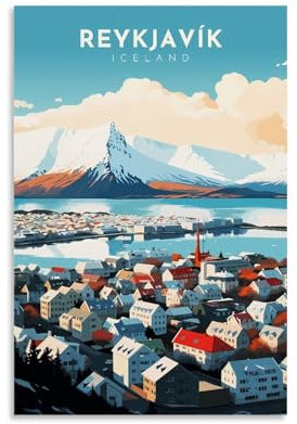 ouweri Reykjavik Island, Vintage-Reiseposter, Wandkunst, Rollen, Leinwand, Gemälde, Bild, Wohnzimmer-Dekoration, Zuhause, 60 x 90 cm