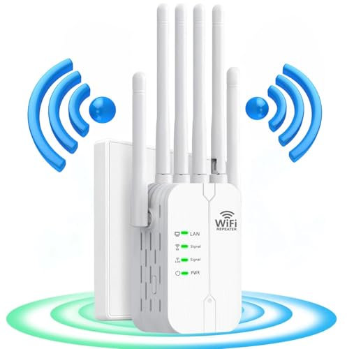 Repetidor Señal WiFi Extender,Amplificador Señal WiFi,6 Antenas,2 Puertos LAN,Repetidor WiFi Largo Alcance,Cobertura 360° de hasta 9800 m³,para Oficinas y Casa,fácil de Instalar (620)