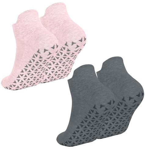 KYSUN Calze Antiscivolo Donna Uomini Calze da Yoga Calze Anti-Scivolo Pilates Calzini Sportivi per Fitness Danza Barre - Grigio/Rosa
