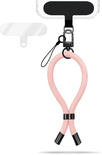 NALIA Universal Handykette Kurz & Kamera-Band, Blossom Rosa | Dicht gewebtes Nylon, Metall-Schnalle zieht passgenau zu, Starker Metall-Karabiner, 2 reißfeste Einleger