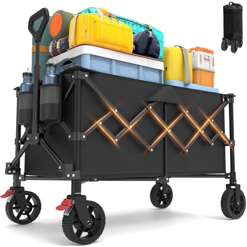 200L Bollerwagen Faltbar mit Bremsen: 120 kg Tragkraft, Robuster Faltbarer Bollerwagen, All-Terrain-Handwagen, Kompaktes Faltmaß für Camping, Transport, Sport, Garten, Einkaufen