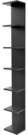 PHOENANCEE Solid Wood, 7 Tier Wall Shelf Unit, Vertical Shelf, Organizer Tall Tower Design Decorative Wall Mount Shelving for Home, Bedroom, Office Decor, Black