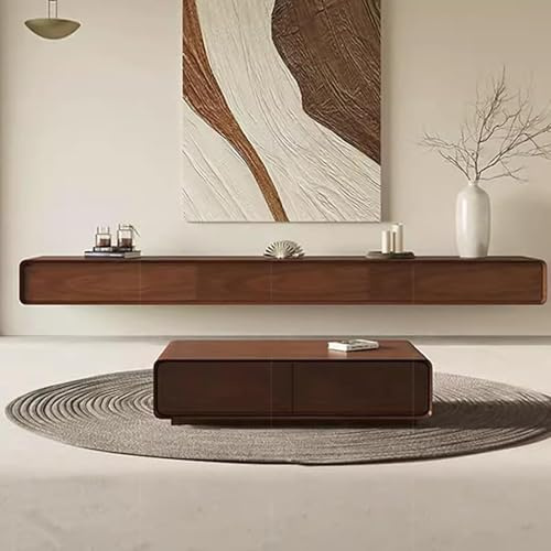 LIUJHGH Mueble de TV Flotante de Madera para Montar en la Pared, Moderno Mueble de TV para Sala de Estar y Dormitorio (Walnut, 160cm/63in)