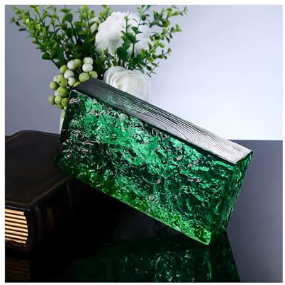 ZBORAVPIX Bloc de Verre rectangulaire Transparent, Blocs de Verre, Briques de Cristal, Violet, Bleu Clair, Orange, Vert, Bleu, 7,8 x 3,9 x 1,9 Pouces(Green)