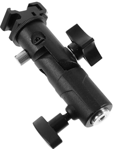 Blitzhalterung für Fotografie, Aluminium, 1/4 Zoll und 3/8 Zoll | Schwarz, mit Hotshoe Clip und Schirmöffnung, 180 Grad Vertikal, 360 Grad Horizontal