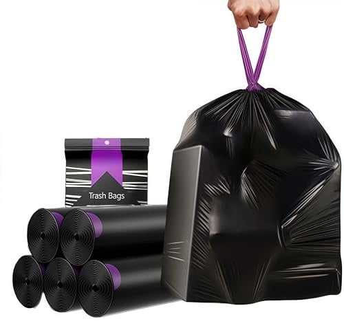 Bin Bags,20L Drawstring Bin Liners,Strong & Secure Refuse Sack,for Anti-Drip Rubbish Bags for Office, Household, Kitchen, Garden(5 Rolls,100Counts,50x55cm)