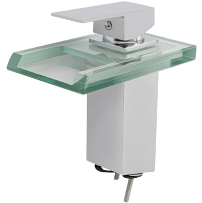 LED Beleuchteter Glas Wasserhahn Bad LED Wasserhahn Wasserfall Waschtischarmatur RGB Wasserfall Glas Armatur Waschbeckenarmatur Einhebelmischer Badarmatur 3 Farbe