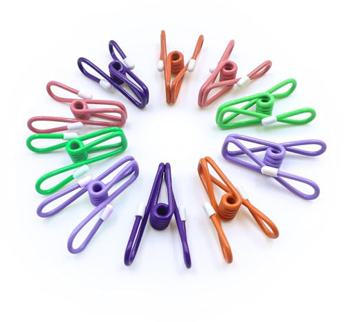 Chip Clips, 10 Pack Colorful Metal Chip Bag Clips with Rubber Caps PVC-Coated Strong Spring Steel Clip for Food Package, Chips Bag, Snack, Clothes pins, Paper, 5 Random Colors 2.2 Inch