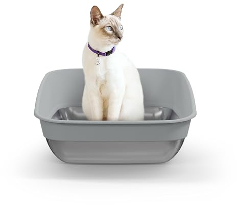 LITTER GENIE Platinum Large Litter Box - Dual Material Durable Stainless Steel + Soft Plastic. Comfort and Viewing Angle for Your Cat. Non-Slip Pads. Easy Maintenance.