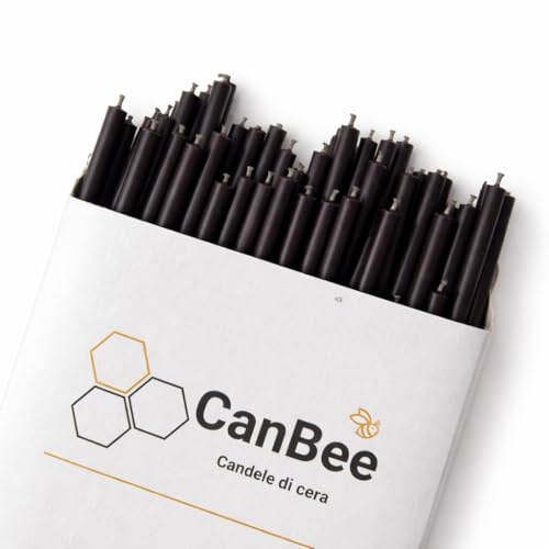 50 Dünne Schwarze Bienenwachskerzen – 16 cm x Ø 5 mm – 100% Natur Bienenwachs – Baumwolldocht – Rauchfrei – Brenndauer ca. 40 Minuten – für Meditation, Rituale und Entspannung – CanBee