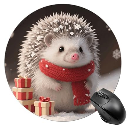 Mauspad mit weihnachtlichem Igel, rund, Leder, rutschfeste Gummiunterseite, wasserdichtes Computer-Mauspad für Laptop, kabellose Maus, Tastatur, Heimbüro