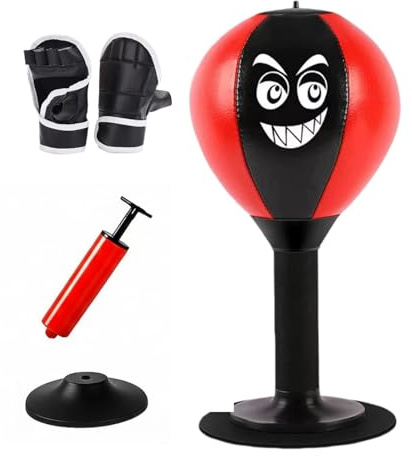 PUNCHIFY PunchPal Punchingball Tisch Desktop-Boxsack mit starkem Saugnapf freistehend Mini Boxsack inklusive Halbfinger Boxhandschuhe für Erwachsene Büro Zuhause Stressabbau Fokus Aktivität