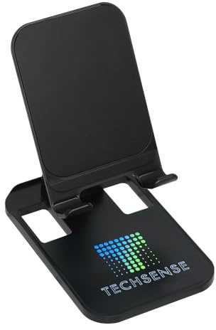 TECH SENSE Foldable Phone Stand for Desk – Adjustable Height & Angle Mobile Cradle Holder for iPhone 17 16 15 14 Pro Max Plus Air, 13 12 11 Pro Max Mini,Xs, X Samsung, 4- 11 Smartphones (Black)