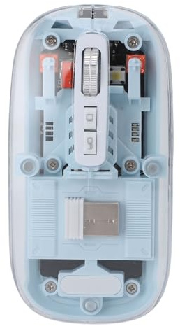 Sxhlseller Souris sans Fil Transparente, 2,4 G et Triple Mode, Connexion à 3 Appareils, 3 Niveaux DPI, Silencieux, Lumière Respiratoire 7 Couleurs, pour PC, Ordinateur Portable, Tablette (Blue)