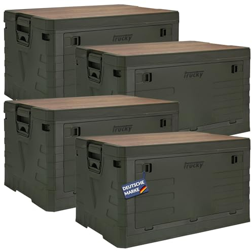 Trucky Storage Box mit Deckel Camping Klappbox Klappkiste Aufbewahrungsbox | 4er Set 75 L, 58 x 40 x 33 cm, Grün, faltbar, Aufbewahrung, Kiste