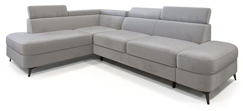 Masseno Ecksofa AVISE M L-S mit Schlaffunktion L-Form, Klassisch Sofa mit Bettkasten, Wohnzimmersofa, Couch, Soffa, Bettsofa, Couchgarnitur - Hellgrau, Monolith 84