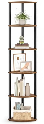 SONGMICS HOME Eckregal, Standregal, werkzeuglose Montage, mit 6 Ebenen | Regal, 38,3 x 27 x 173,5 cm, Wohnzimmer, Schlafzimmer, Küche, Vintagebraun, BRAYLIN Kollektion LBC660KD01